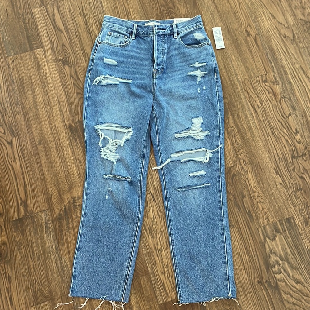 PacSun Womens Jeans Sz 27, Distressed Denim, High Rise, Straight Leg Button Fly